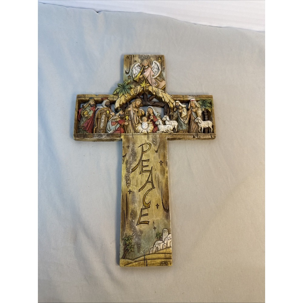 Beautiful Adoration of the Magi Holy Family Nativity Resin Wall Cross 12 In